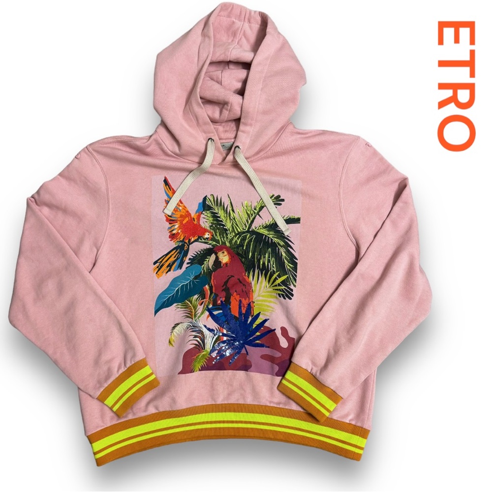 ETRO PALE PINK EMBROIDERED HOODY SZ L